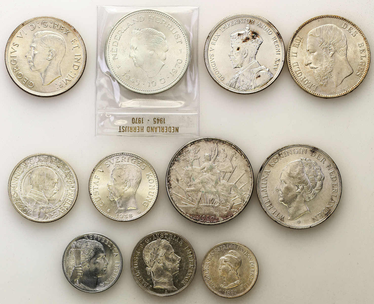 Świat – Austria, Belgia, Kanada, Szwecja, Holandia, Brazylia, Meksyk, Włochy,  zestaw 11 monet, srebro
